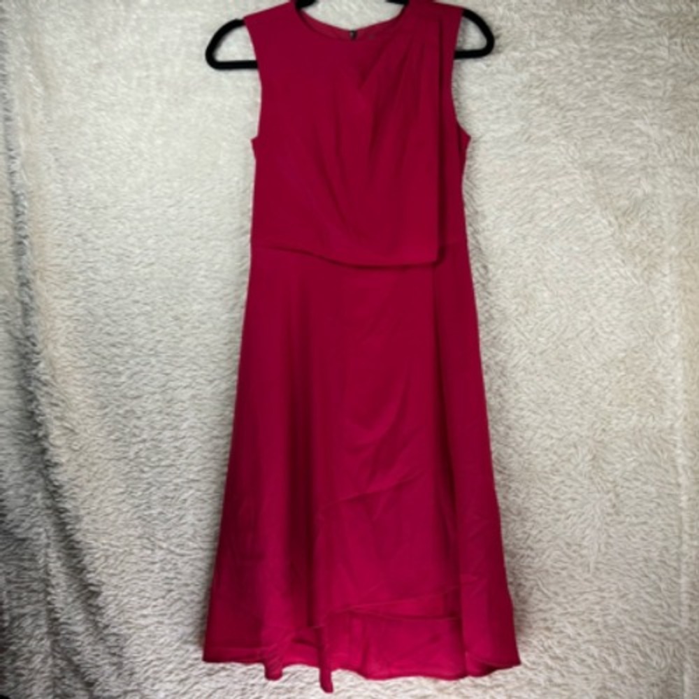 Vince Camuto Womens A Line Dress Pink Hi Lo Layered Zip Crew Neck Sleeveless 2